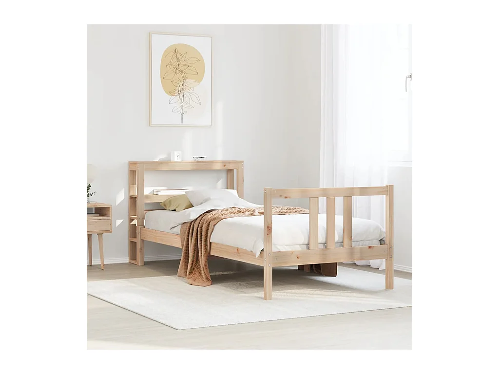 Letto per adulti | Letto singolo | Giroletto con Testiera 90x190 cm in Legno Massello di Pino