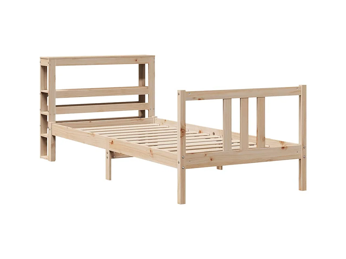 Letto per adulti | Letto singolo | Giroletto con Testiera 90x190 cm in Legno Massello di Pino
