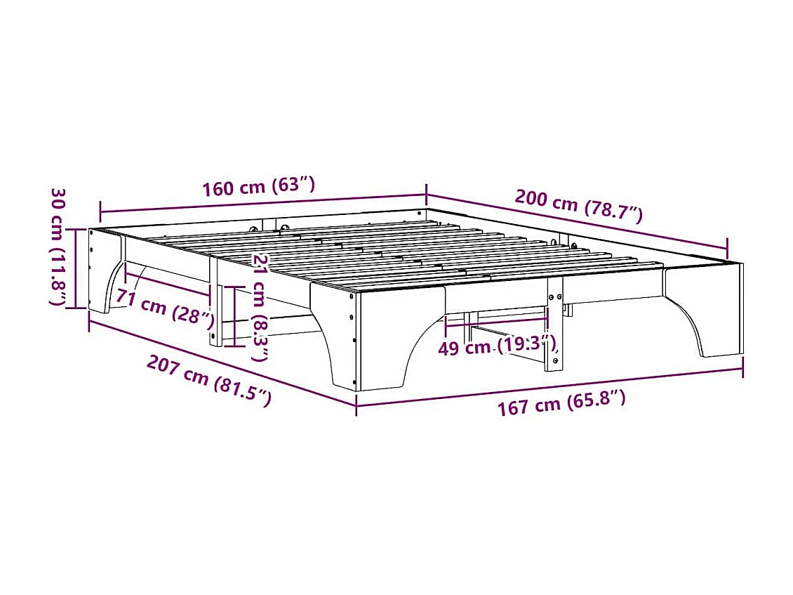Bedframe | Tweepersoonsbed Naturel 160x200 cm Massief grenenhout
