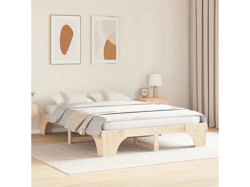 Bedframe | Tweepersoonsbed Naturel 160x200 cm Massief grenenhout