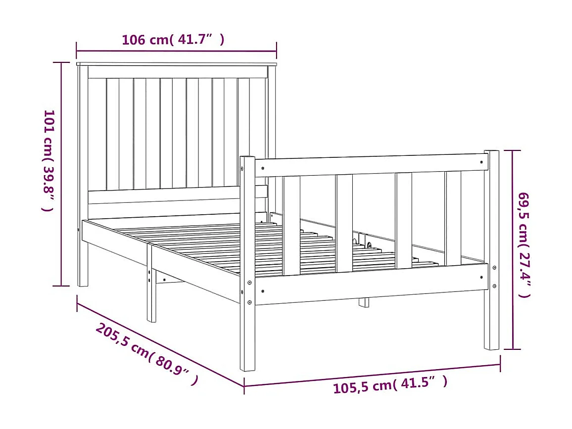 Lit simple | Lit adulte, enfant | Cadre de lit 100x200 cm bois massif de pin