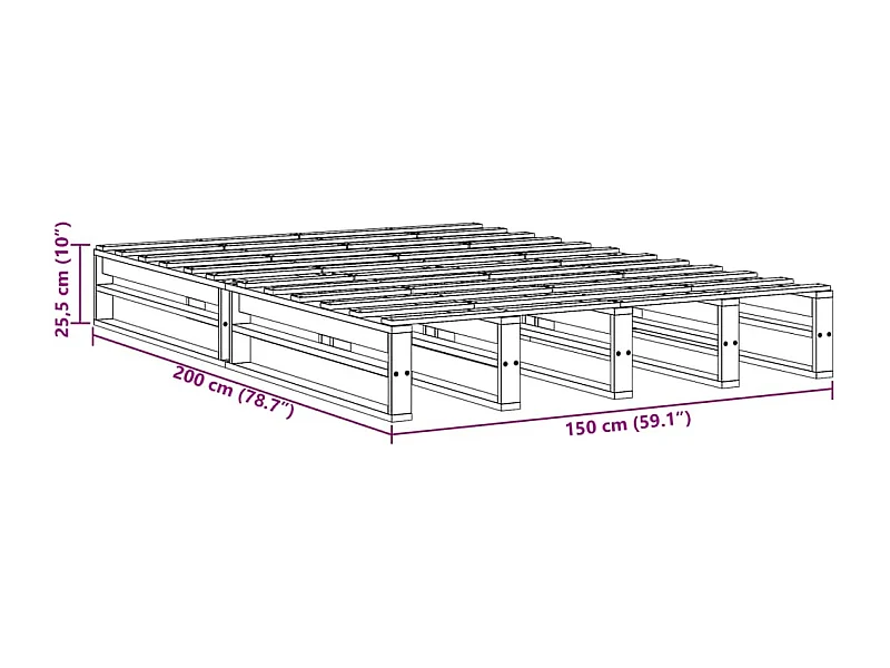 Lit double | Lit adulte | Cadre de lit cire marron 150x200cm bois pin massif