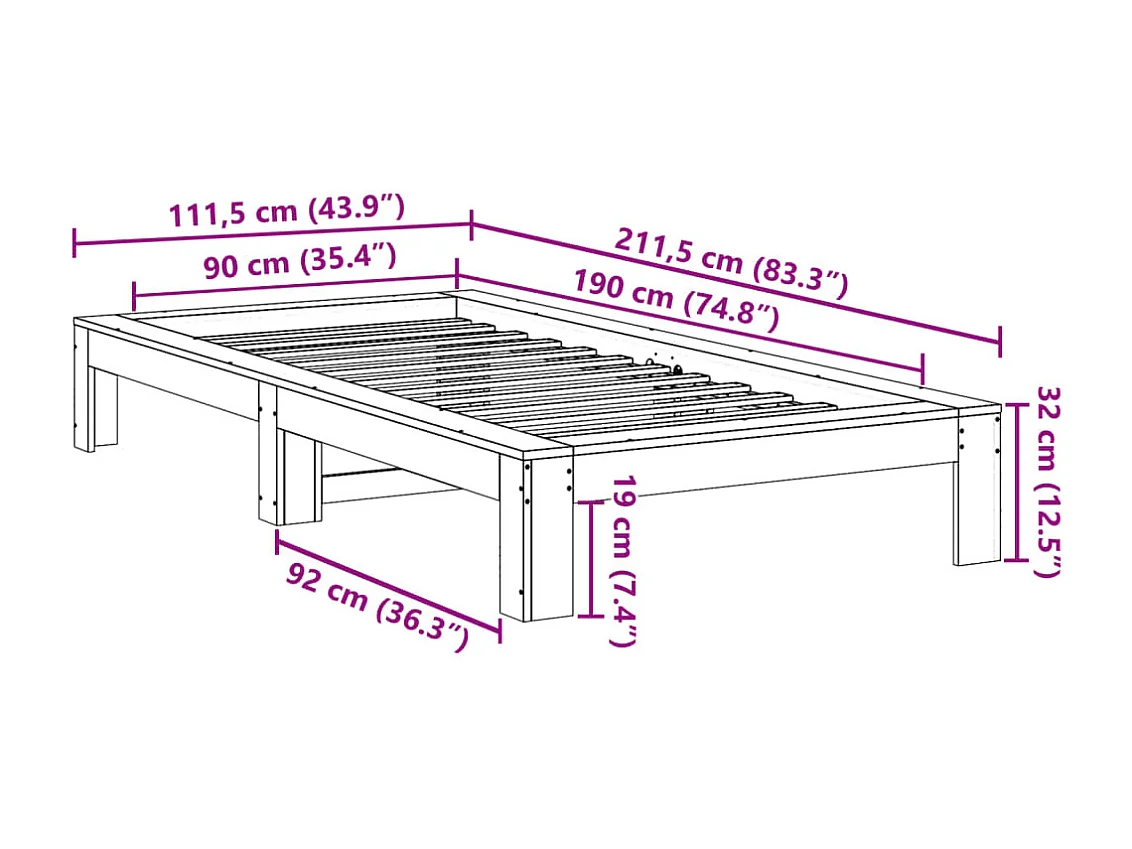 Lit simple | Lit adulte, enfant | Cadre de lit cire marron 90x190 cm bois pin massif