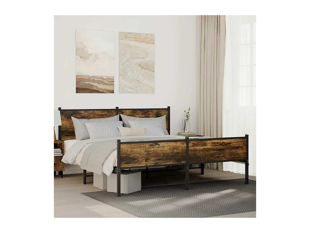 Letto per adulti | Letto matrimoniale | Giroletto senza Materaso in Metallo Rovere Fumo 180x200 cm