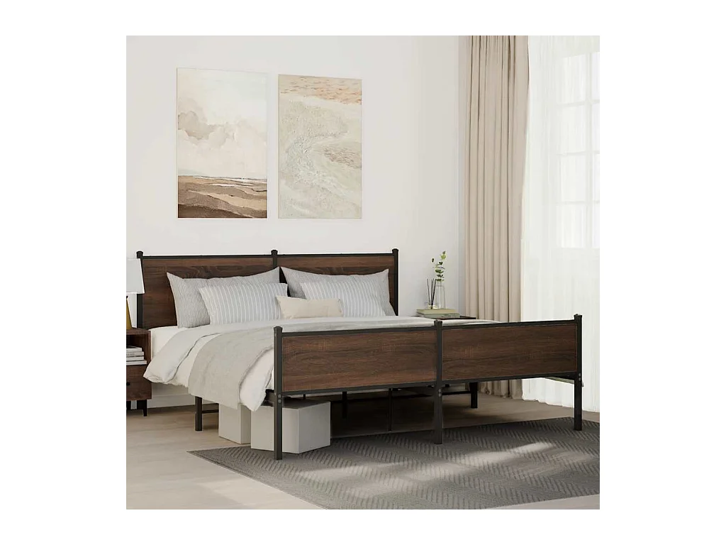 Letto per adulti | Letto matrimoniale | Giroletto senza Materaso in Metallo Rovere Marrone 183x213 cm
