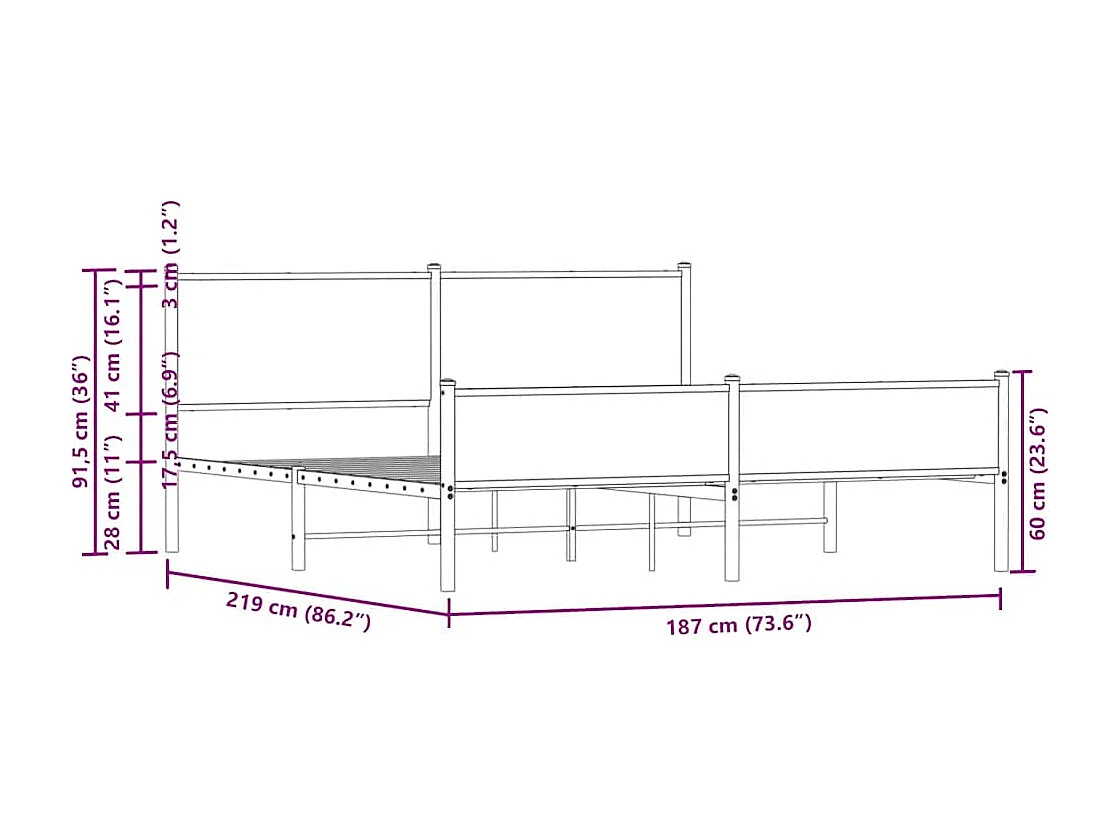 Lit double | Lit adulte | Cadre de lit en métal chêne marron 183x213 cm