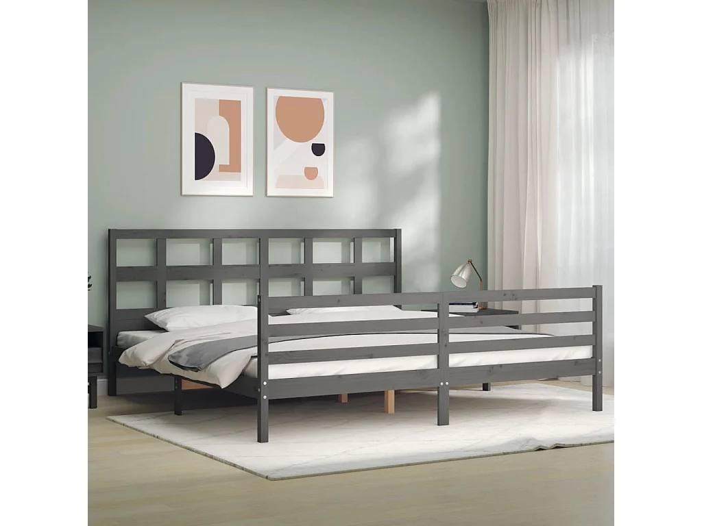 Lit double | Lit adulte | Cadre de lit gris 200x200 cm bois massif