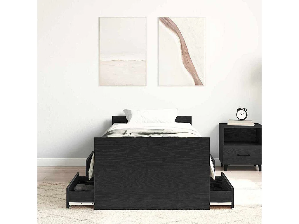 Lit simple | Lit adulte, enfant | Cadre de lit Chêne noir 75x190 cm Bois d'ingénierie