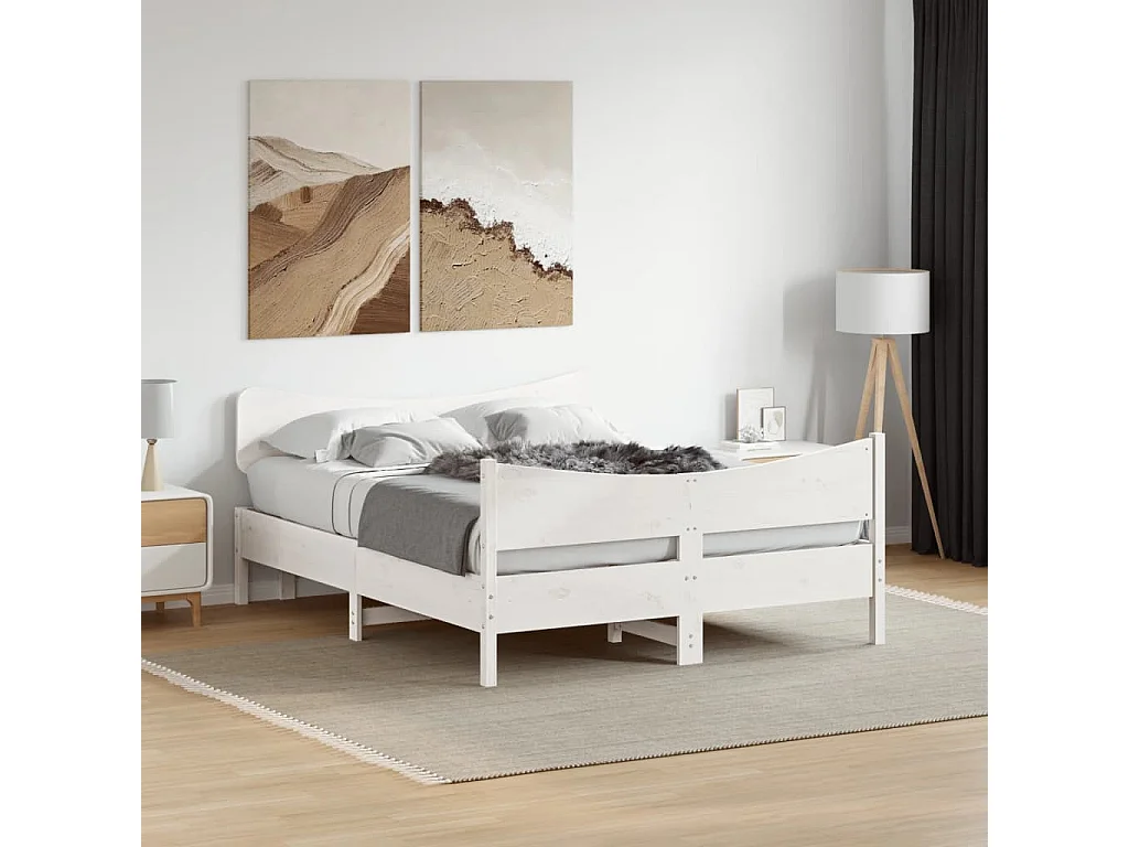 Lit double | Lit adulte | Cadre de lit blanc 140x190 cm bois de pin massif
