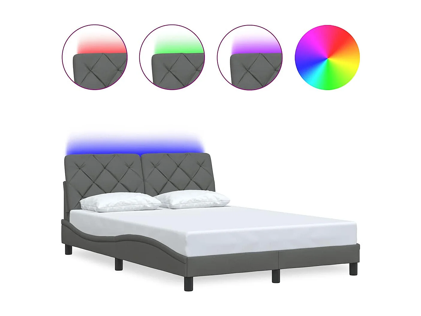 Letto per adulti | Letto matrimoniale | Giroletto con LED senza Materasso Grigio Scuro 140x190 cm