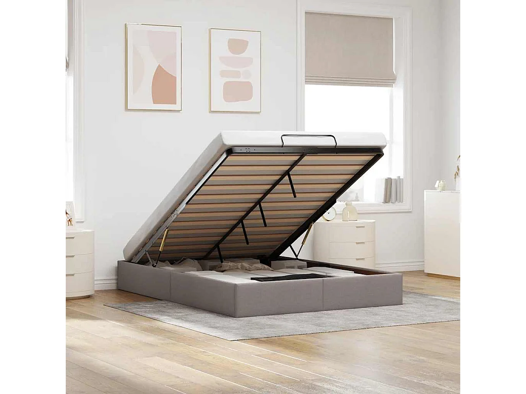 Lit double | Lit adulte | Cadre de lit ottoman taupe 140x200 cm tissu