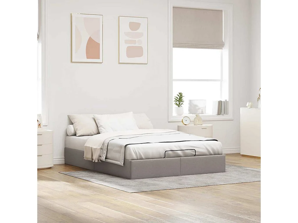 Lit double | Lit adulte | Cadre de lit ottoman taupe 140x200 cm tissu