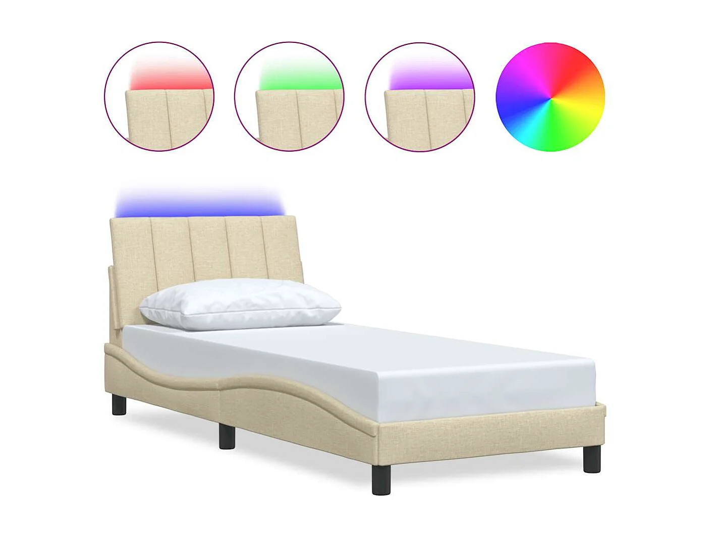 Bedframe | Eenpersoonsbed zonder matras "Hanko" 90x200 cm stof crmekleurig