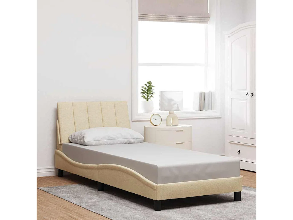 Bedframe | Eenpersoonsbed zonder matras "Hanko" 90x200 cm stof crmekleurig
