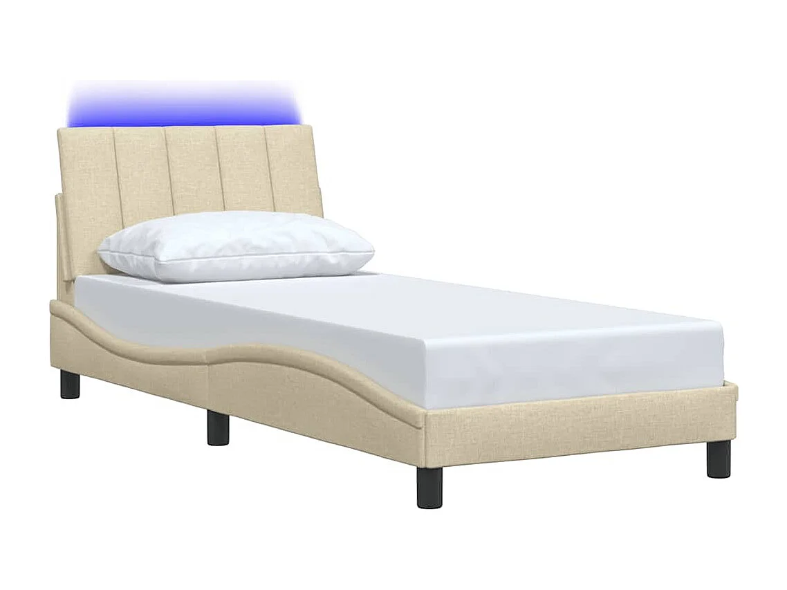 Bedframe | Eenpersoonsbed zonder matras "Hanko" 90x200 cm stof crmekleurig