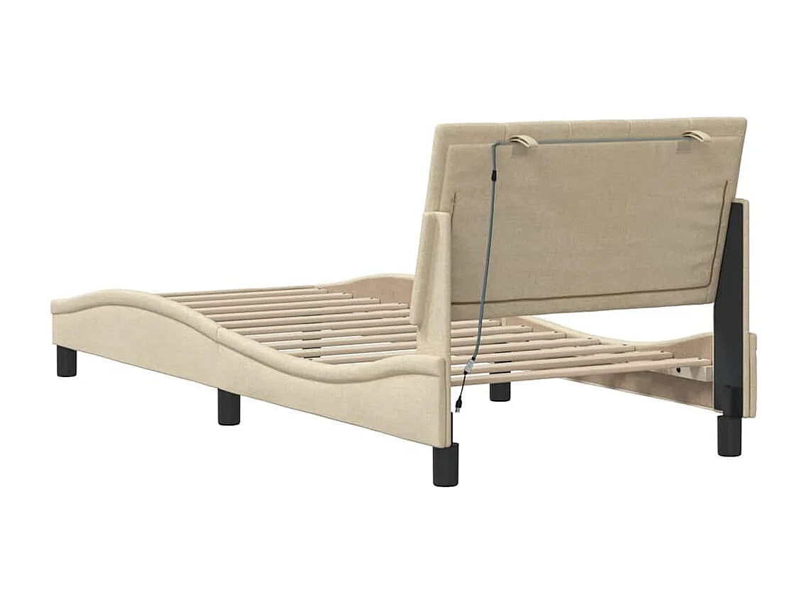 Bedframe | Eenpersoonsbed zonder matras "Hanko" 90x200 cm stof crmekleurig
