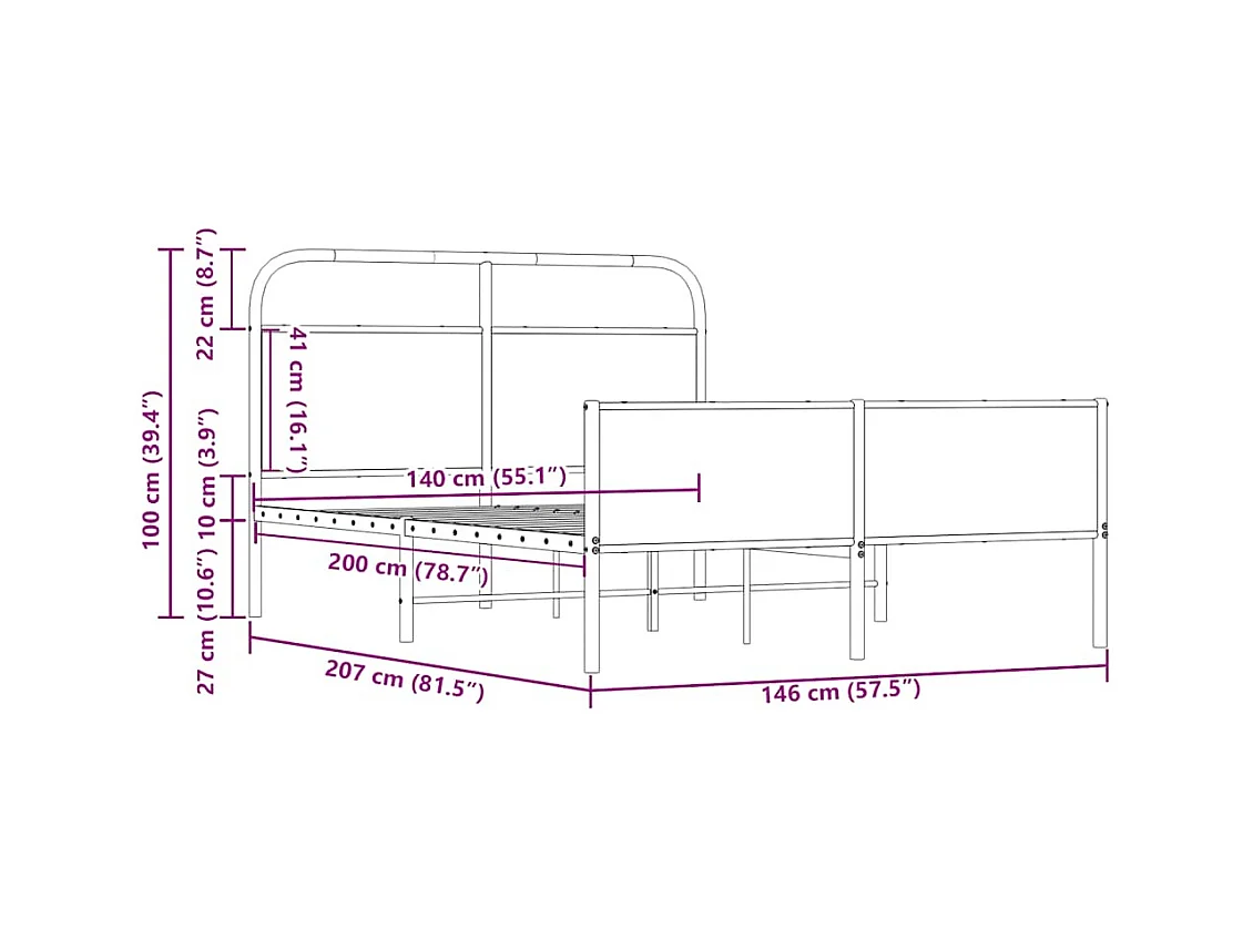 Letto per adulti | Letto matrimoniale | Giroletto senza Materasso Rovere Sonoma 140x200cm in Truciolato