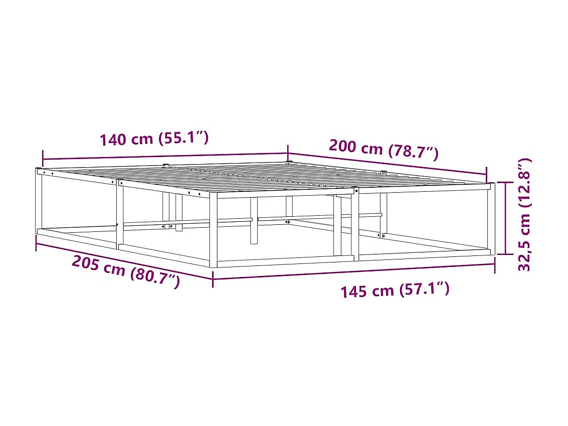 Letto per adulti | Letto matrimoniale | Giroletto senza Materasso Bianco 140x200 cm in Metallo