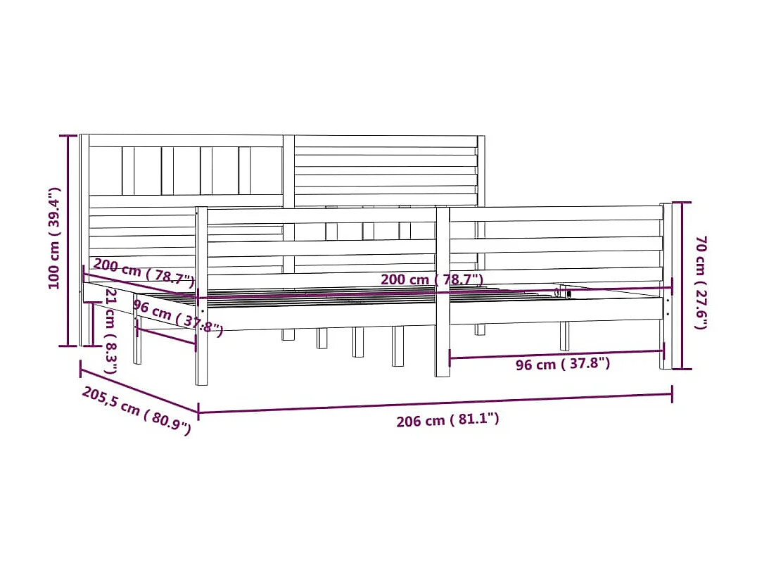 Lit double | Lit adulte | Cadre de lit bois massif gris 200x200 cm