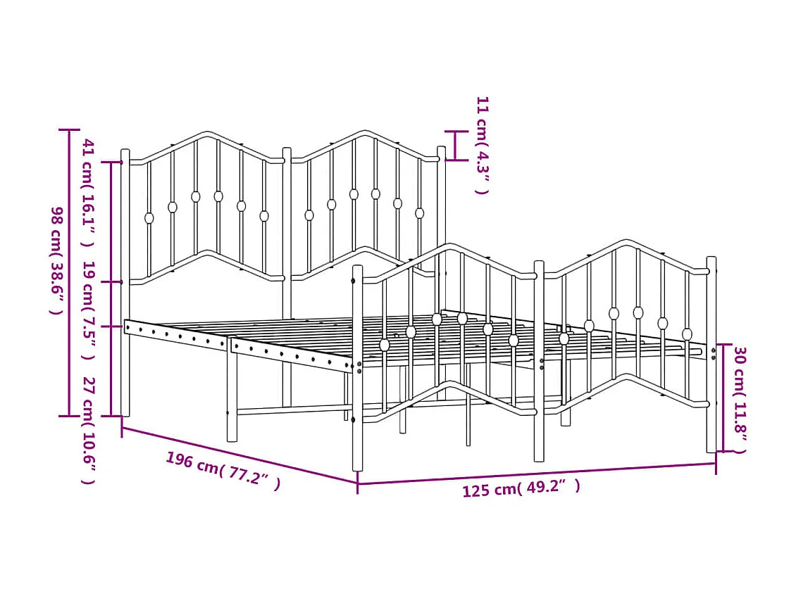 Lit simple | Lit adulte, enfant | Cadre de lit métal et pied de lit blanc 120x190 cm