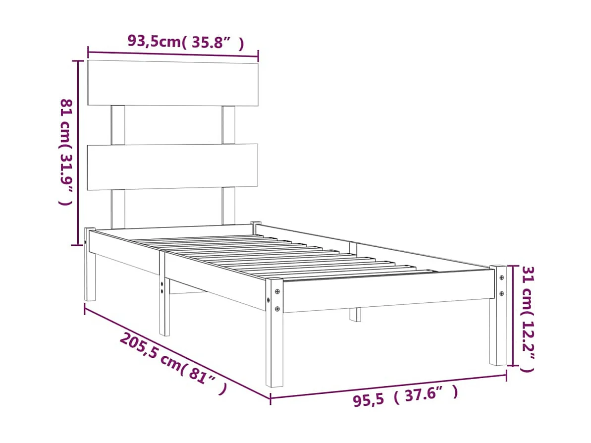 Bedframe | Eenpersoonsbed massief hout 90x200 cm
