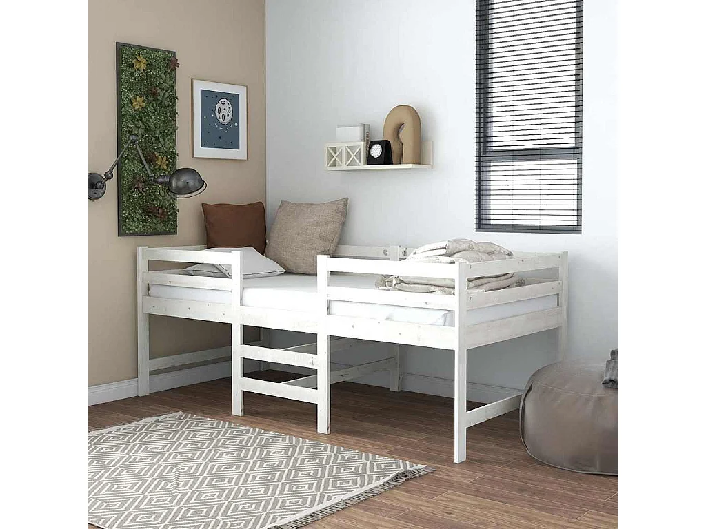 Lit simple | Lit adulte, enfant | Cadre de lit blanc 90x200 cm bois de pin massif