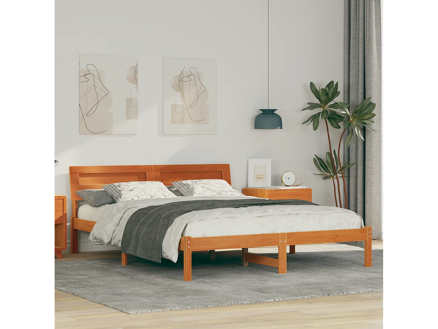 Lit double | Lit adulte | Cadre de lit Marron cire 150x200 cm Bois massif en pin