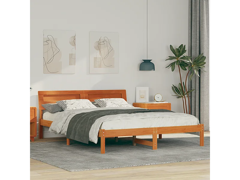 Lit double | Lit adulte | Cadre de lit Marron cire 150x200 cm Bois massif en pin