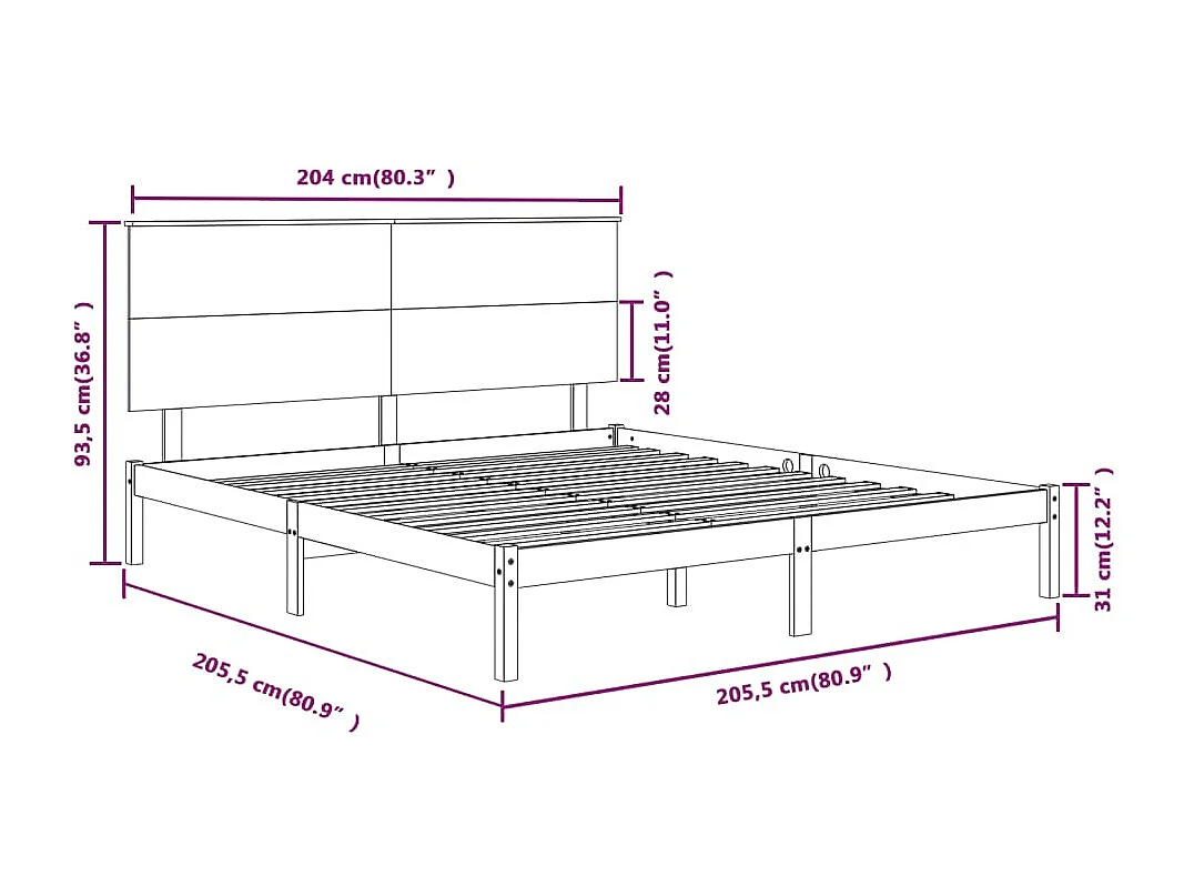 Lit double | Lit adulte | Cadre de lit noir 200x200 cm bois massif de pin