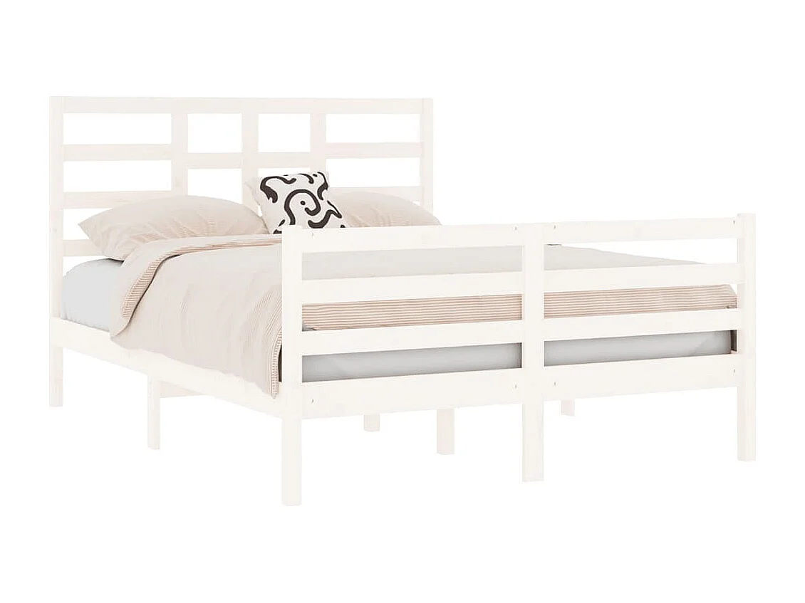 Lit double | Lit adulte | Cadre de lit blanc bois massif 140x190 cm