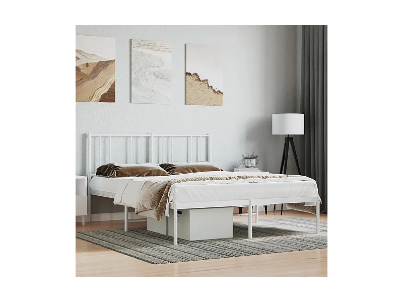 Lit double | Lit adulte | Cadre de lit métal et tête de lit blanc 140x190 cm