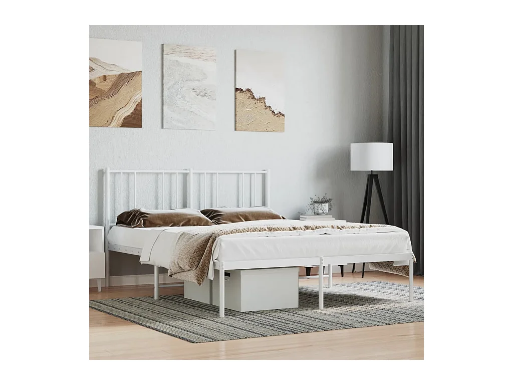 Lit double | Lit adulte | Cadre de lit métal et tête de lit blanc 140x190 cm