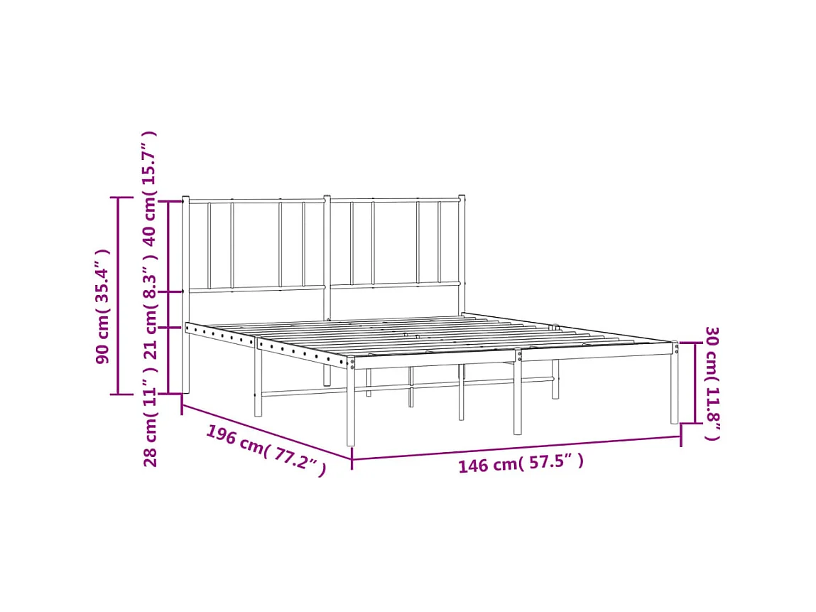 Lit double | Lit adulte | Cadre de lit métal et tête de lit blanc 140x190 cm