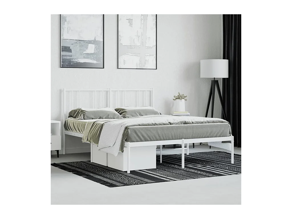 Lit double | Lit adulte | Cadre de lit métal et tête de lit blanc 140x190 cm