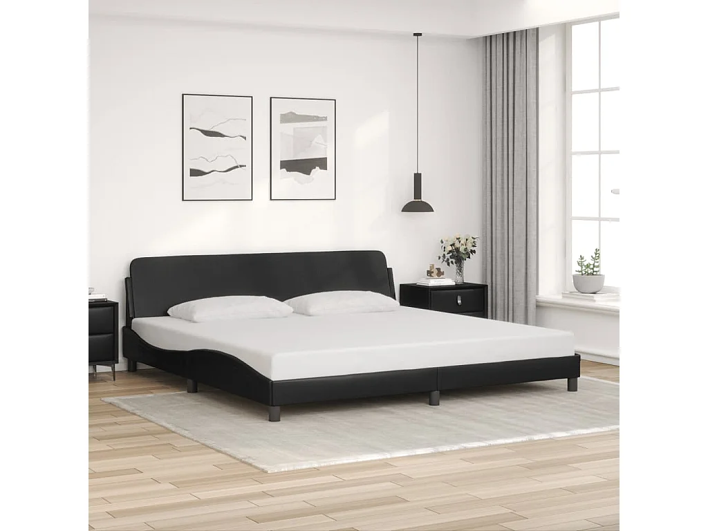 Lit double | Lit adulte | Cadre de lit noir 200x200 cm similicuir