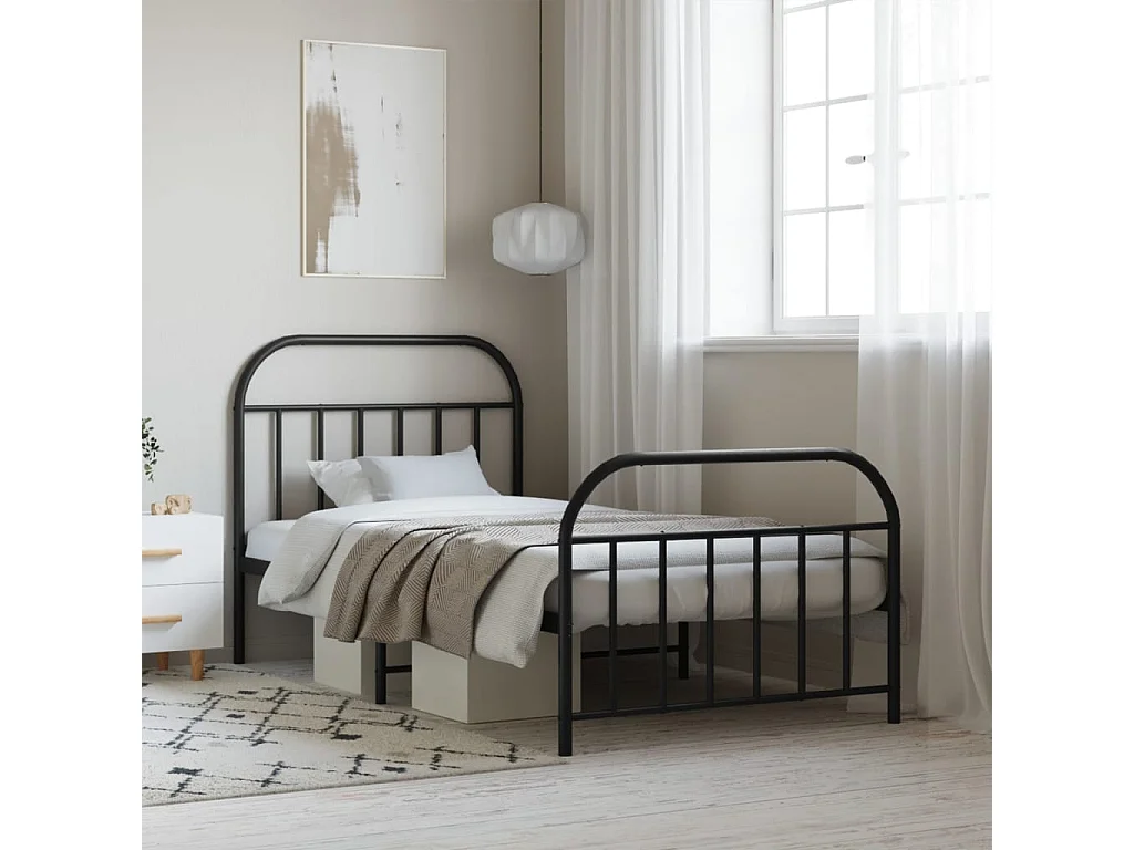 Lit simple | Lit adulte, enfant | Cadre de lit métal avec pied de lit noir 107x203cm