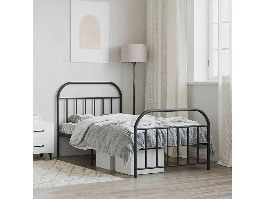 Lit simple | Lit adulte, enfant | Cadre de lit métal avec pied de lit noir 107x203cm