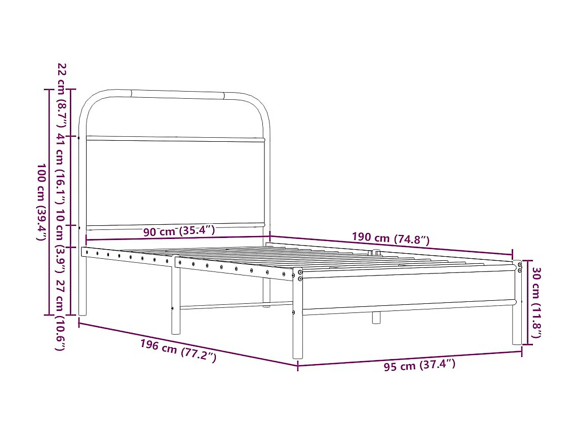 Letto per adulti | Letto singolo | Giroletto senza Materasso Rovere Marrone 90x190cm in Truciolato