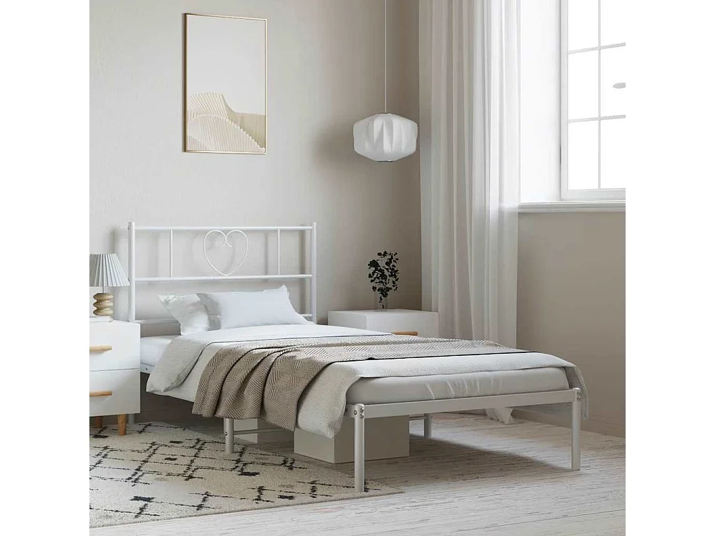 Lit simple | Lit adulte, enfant | Cadre de lit métal et tête de lit blanc 100x190 cm