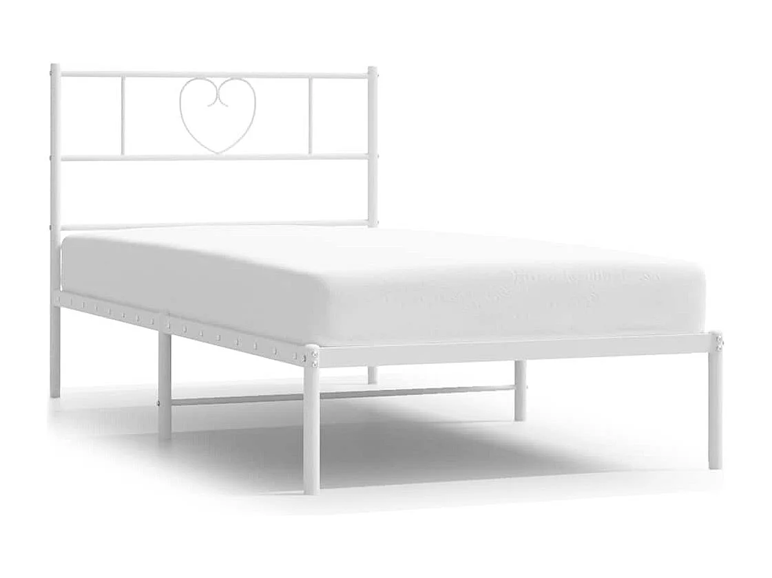 Lit simple | Lit adulte, enfant | Cadre de lit métal et tête de lit blanc 100x190 cm