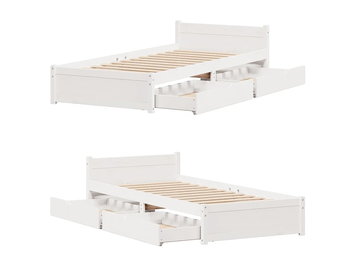 Lit simple | Lit adulte, enfant | Cadre de lit blanc 90x190 cm bois de pin massif