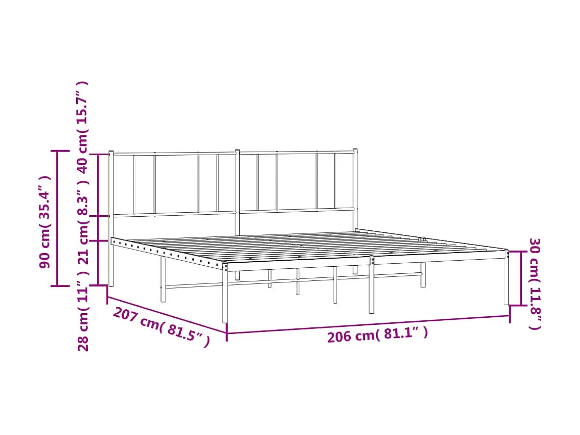 Lit double | Lit adulte | Cadre de lit métal et tête de lit blanc 200x200 cm