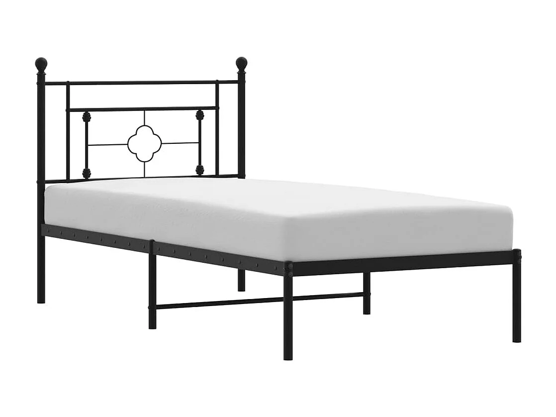 Lit simple | Lit adulte, enfant | Cadre de lit métal avec tête de lit noir 90x190 cm