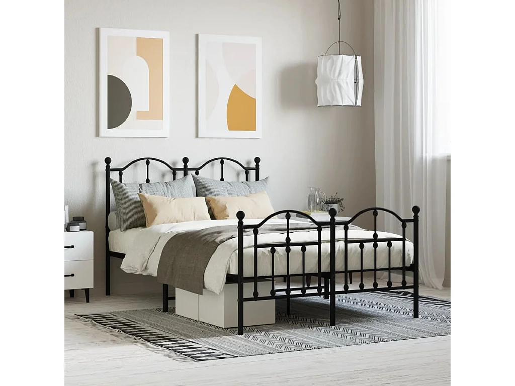 Lit simple | Lit adulte, enfant | Cadre de lit métal avec pied de lit noir 120x200cm
