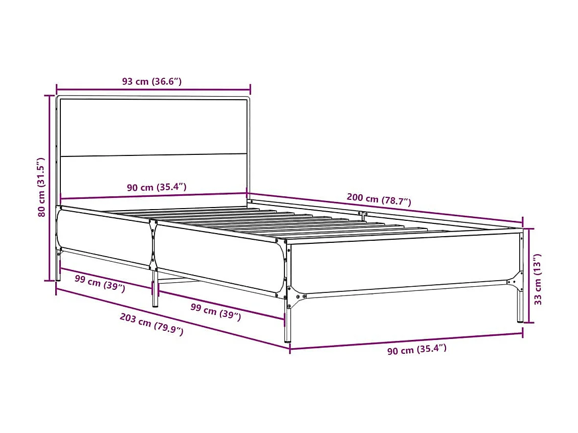 Lit simple | Lit adulte, enfant | Cadre de lit noir 90x200 cm