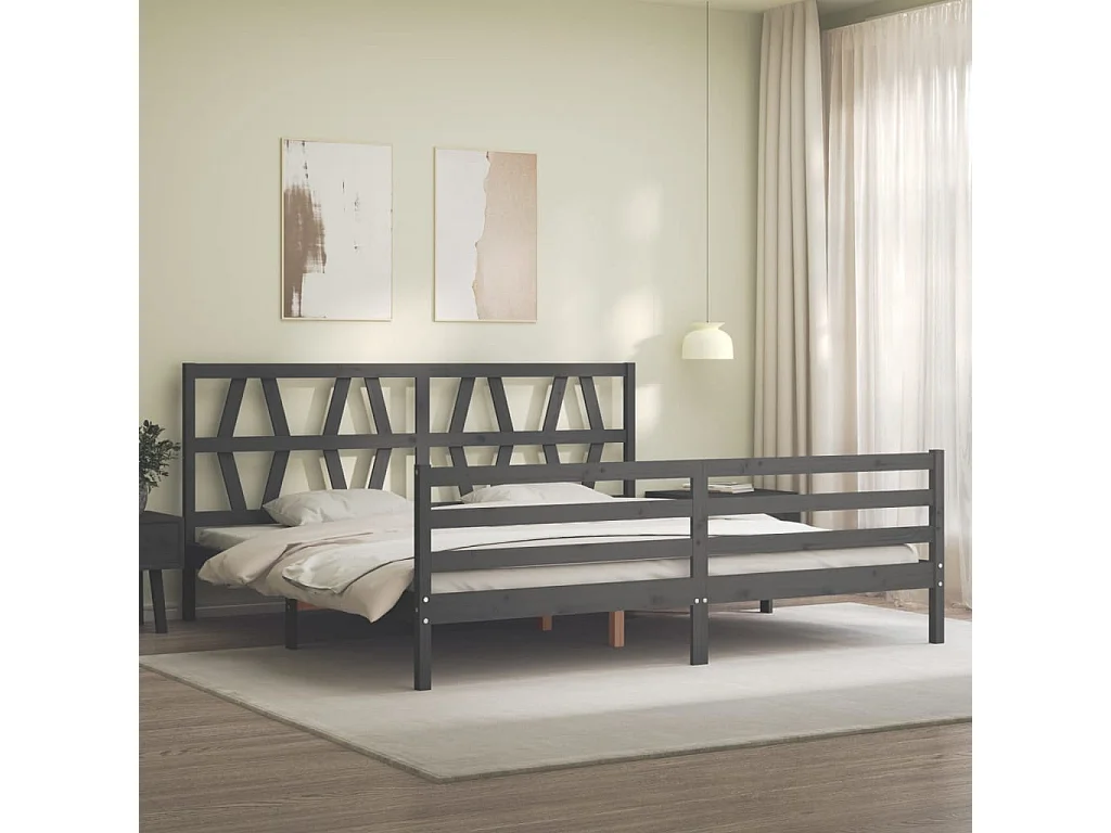 Lit double | Lit adulte | Cadre de lit gris 200x200 cm bois massif