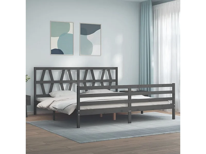 Lit double | Lit adulte | Cadre de lit gris 200x200 cm bois massif