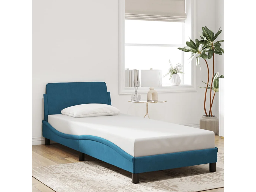 Bedframe | Eenpersoonsbed met hoofdeinde "Dover" fluweel blauw 80x200 cm