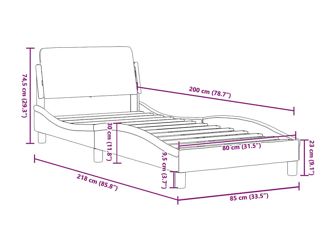 Bedframe | Eenpersoonsbed met hoofdeinde "Dover" fluweel blauw 80x200 cm