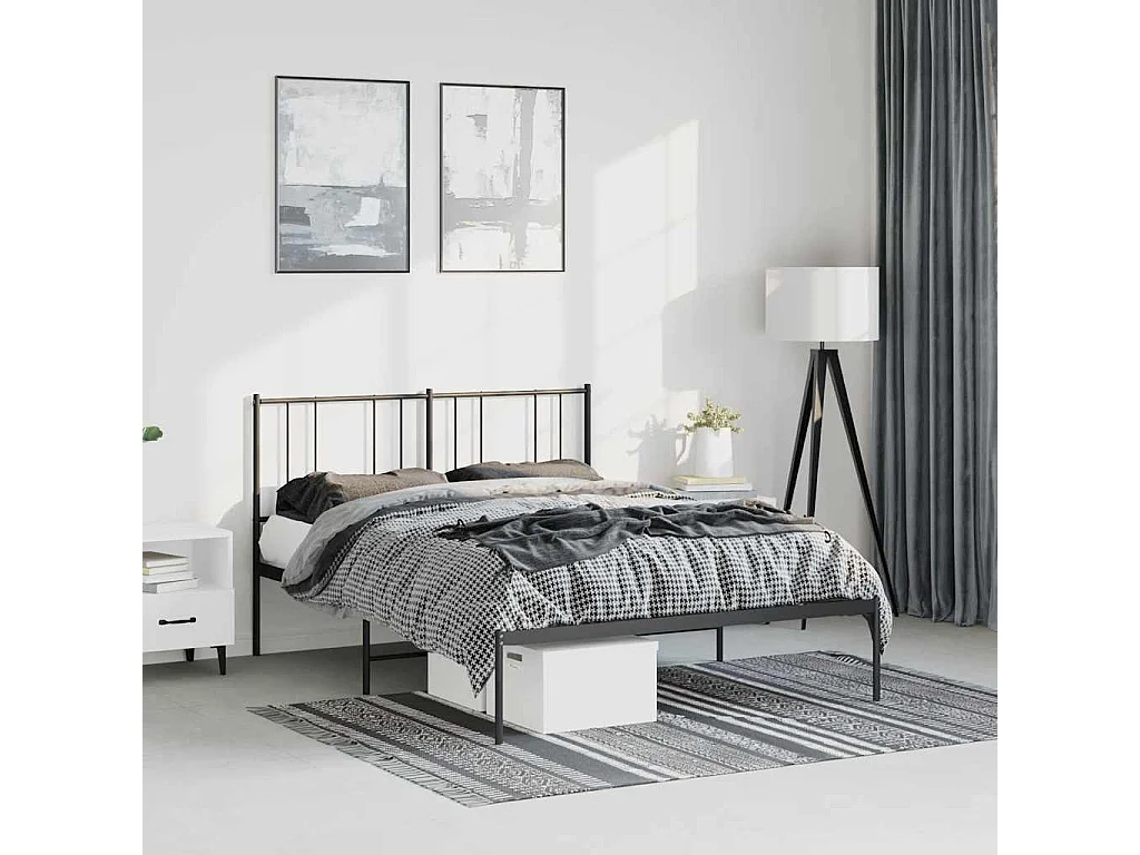 Lit double | Lit adulte | Cadre de lit métal avec tête de lit noir 135x190cm